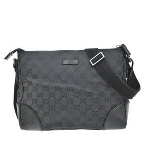 GUCCI Logo GG Pattern Shoulder Bag Canvas Leather Black SHW Italy 35MA141